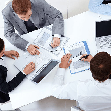 Business team analyzing solutions